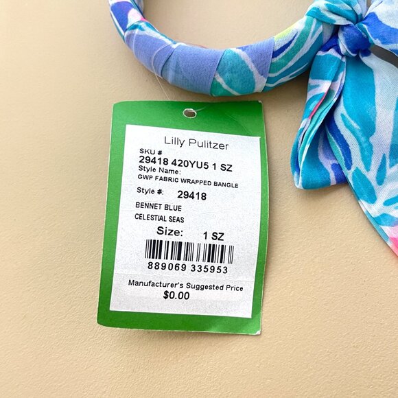 New Lilly Pulitzer Bangle Bracelet Fabric Wrapped Bennet Blue Celestial Seas NWT - Picture 4 of 4